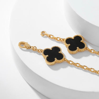 [⭐Aura]CLOVER 10 MOTIFS ONYX NECKLACE