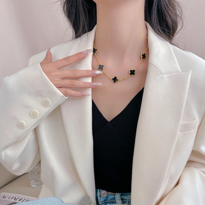 [⭐Aura]CLOVER 10 MOTIFS ONYX NECKLACE