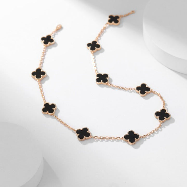 [⭐Aura]CLOVER 10 MOTIFS ONYX NECKLACE