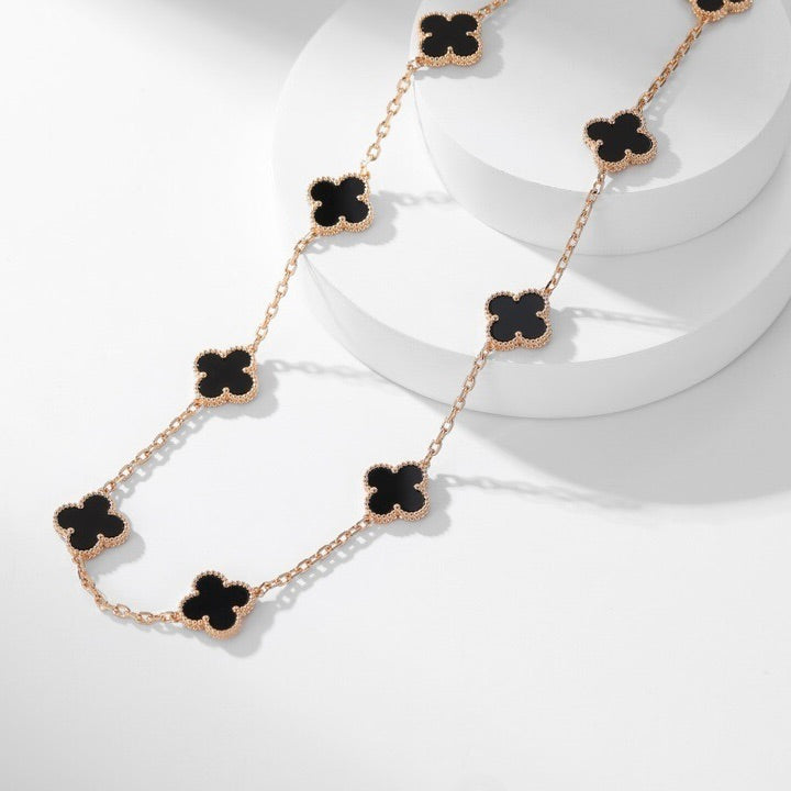 [⭐Aura]CLOVER 10 MOTIFS ONYX NECKLACE