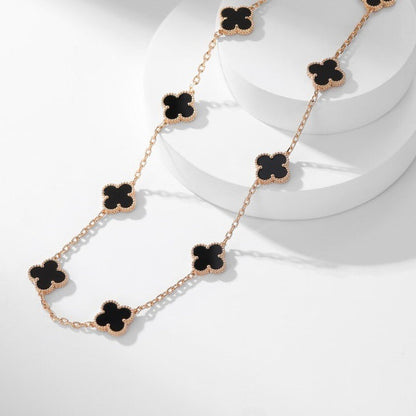 [⭐Aura]CLOVER 10 MOTIFS ONYX NECKLACE
