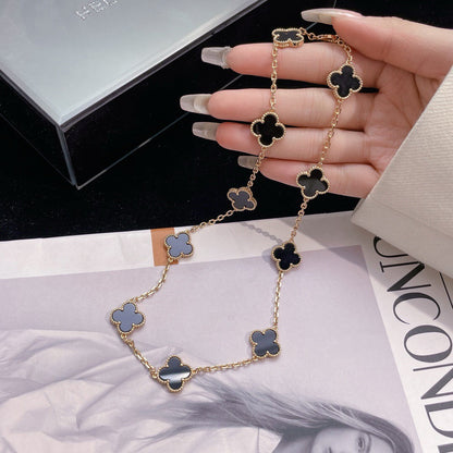 [⭐Aura]CLOVER 10 MOTIFS ONYX NECKLACE