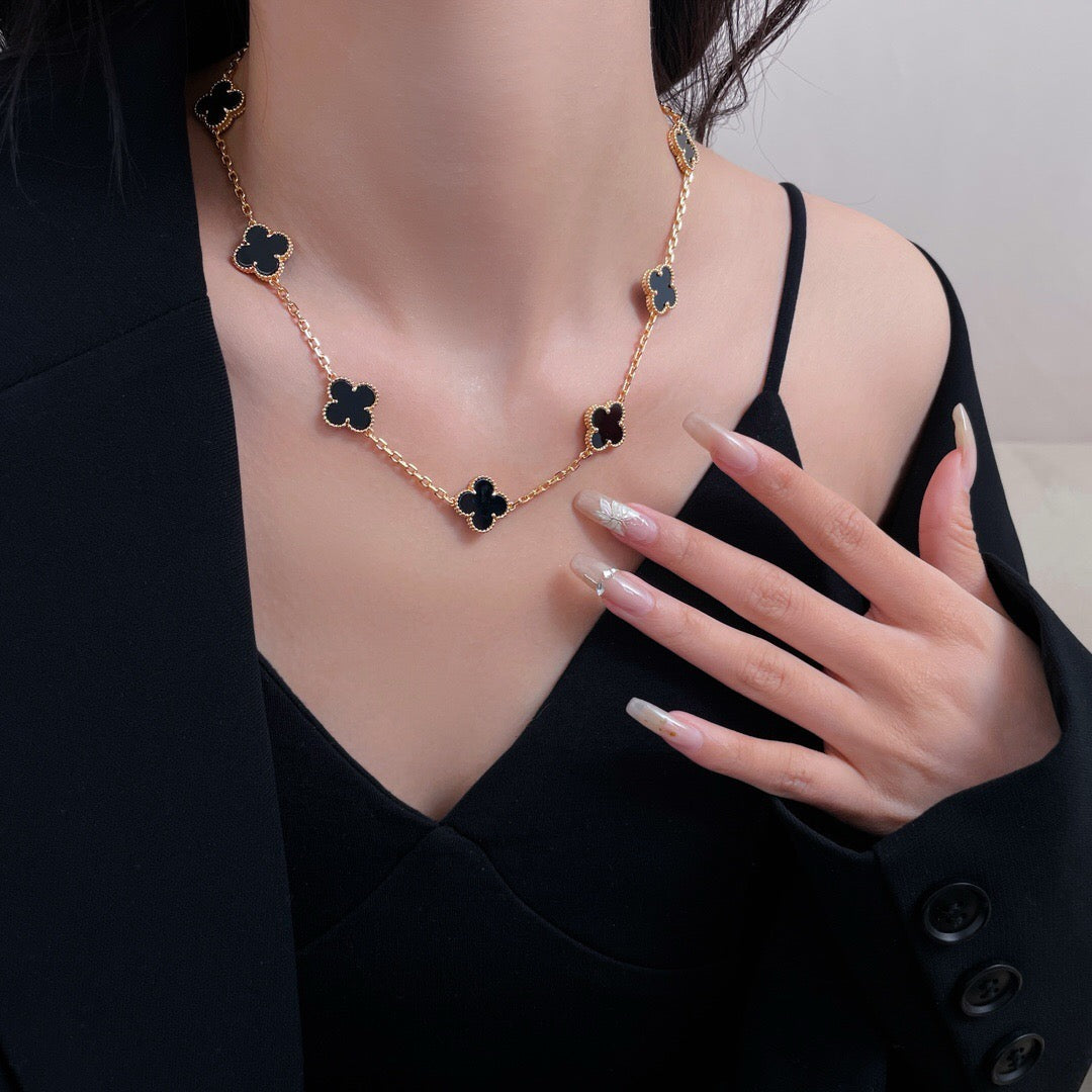 [⭐Aura]CLOVER 10 MOTIFS ONYX NECKLACE