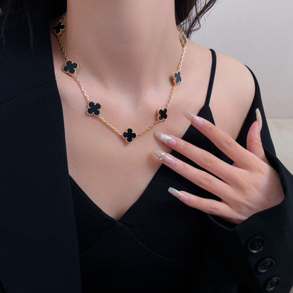 [⭐Aura]CLOVER 10 MOTIFS ONYX NECKLACE