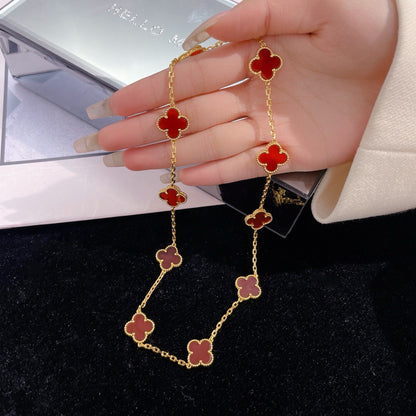 [⭐Aura]CLOVER 10 MOTIFS CARNELIAN NECKLACE