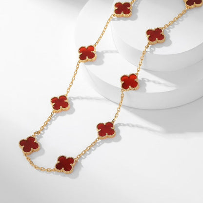 [⭐Aura]CLOVER 10 MOTIFS CARNELIAN NECKLACE