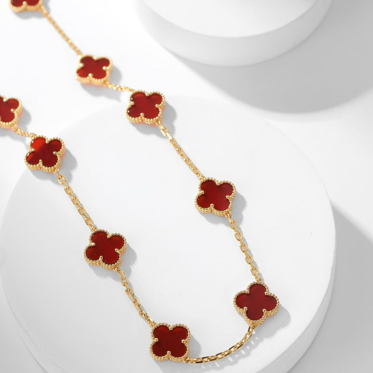 [⭐Aura]CLOVER 10 MOTIFS CARNELIAN NECKLACE