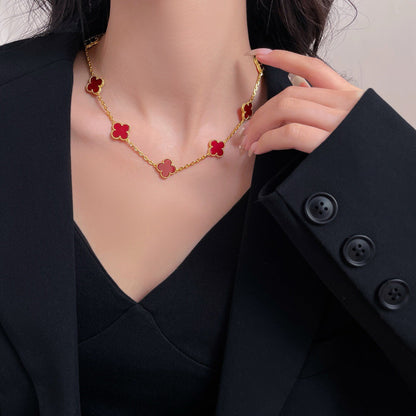 [⭐Aura]CLOVER 10 MOTIFS CARNELIAN NECKLACE