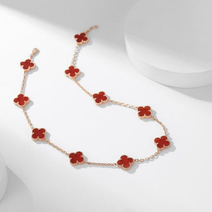 [⭐Aura]CLOVER 10 MOTIFS CARNELIAN NECKLACE