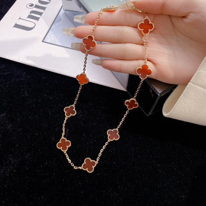 [⭐Aura]CLOVER 10 MOTIFS CARNELIAN NECKLACE