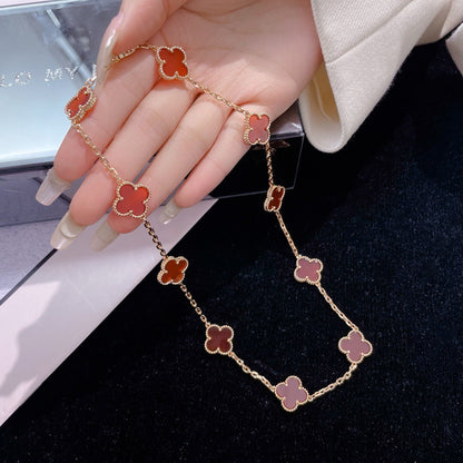 [⭐Aura]CLOVER 10 MOTIFS CARNELIAN NECKLACE