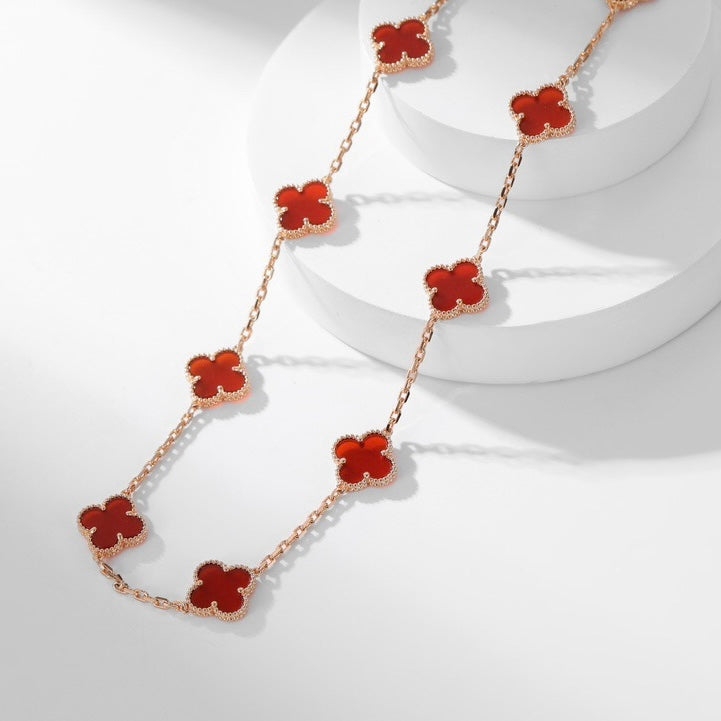 [⭐Aura]CLOVER 10 MOTIFS CARNELIAN NECKLACE