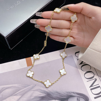 [⭐Aura]CLOVER 10 MOTIFS WHITE MOTHER OF PEARL NECKLACE