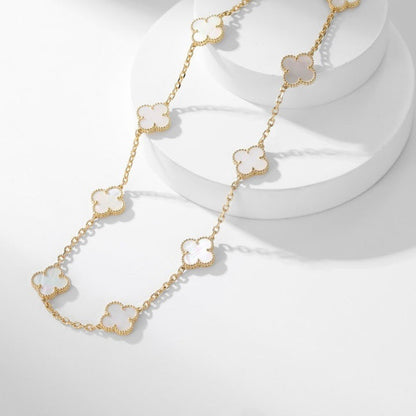 [⭐Aura]CLOVER 10 MOTIFS WHITE MOTHER OF PEARL NECKLACE