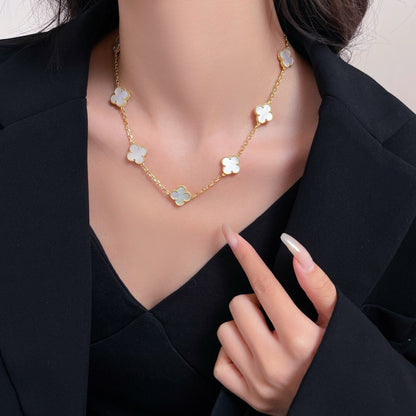 [⭐Aura]CLOVER 10 MOTIFS WHITE MOTHER OF PEARL NECKLACE