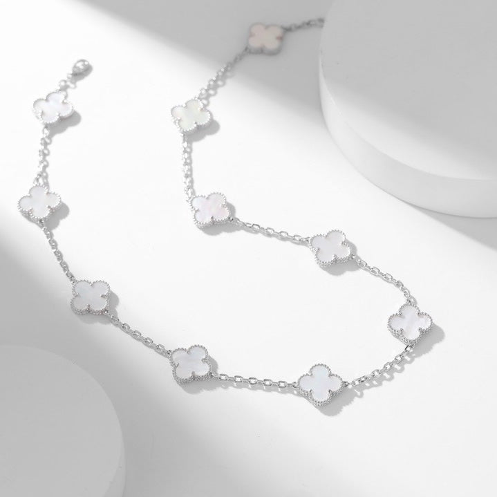 [⭐Aura]CLOVER 10 MOTIFS WHITE MOTHER OF PEARL NECKLACE