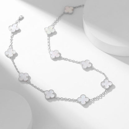 [⭐Aura]CLOVER 10 MOTIFS WHITE MOTHER OF PEARL NECKLACE