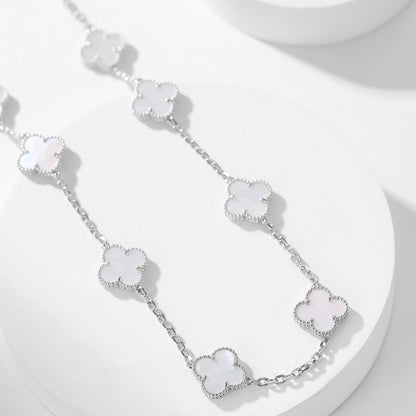 [⭐Aura]CLOVER 10 MOTIFS WHITE MOTHER OF PEARL NECKLACE