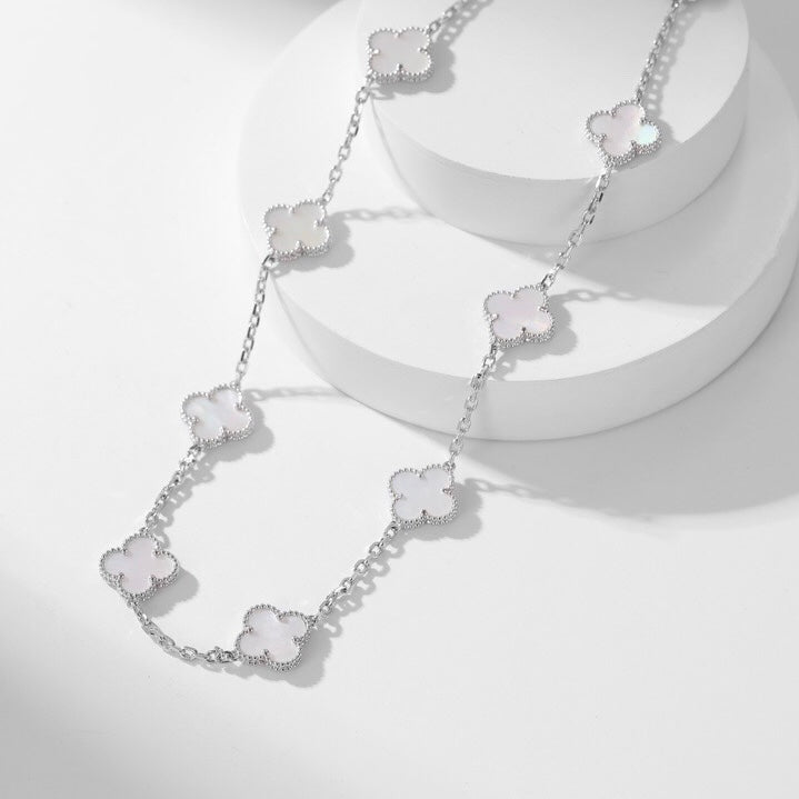 [⭐Aura]CLOVER 10 MOTIFS WHITE MOTHER OF PEARL NECKLACE