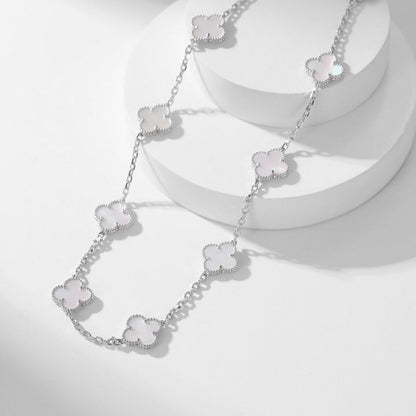 [⭐Aura]CLOVER 10 MOTIFS WHITE MOTHER OF PEARL NECKLACE