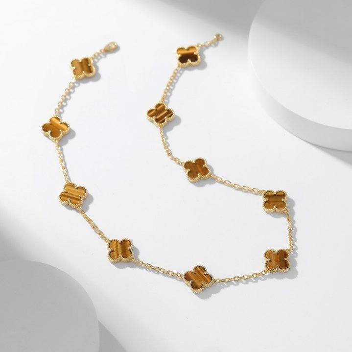 [⭐Aura]CLOVER 10 MOTIFS TIGER EYE NECKLACE