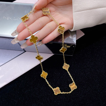 [⭐Aura]CLOVER 10 MOTIFS TIGER EYE NECKLACE