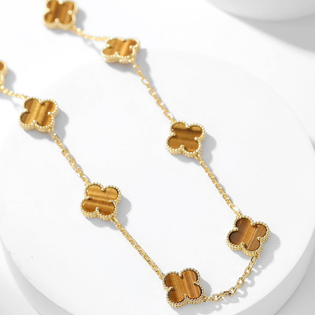 [⭐Aura]CLOVER 10 MOTIFS TIGER EYE NECKLACE