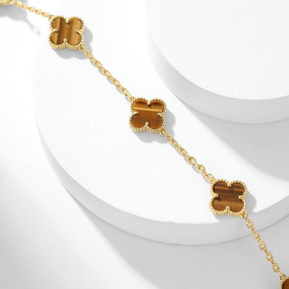 [⭐Aura]CLOVER 10 MOTIFS TIGER EYE NECKLACE
