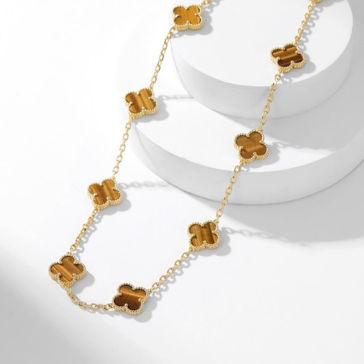 [⭐Aura]CLOVER 10 MOTIFS TIGER EYE NECKLACE