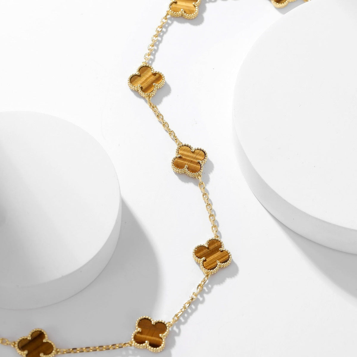 [⭐Aura]CLOVER 10 MOTIFS TIGER EYE NECKLACE