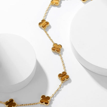 [⭐Aura]CLOVER 10 MOTIFS TIGER EYE NECKLACE