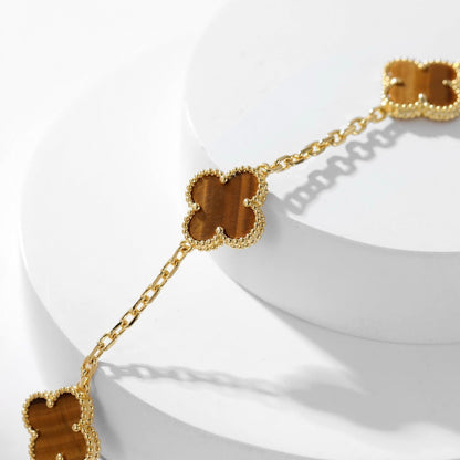 [⭐Aura]CLOVER 10 MOTIFS TIGER EYE NECKLACE
