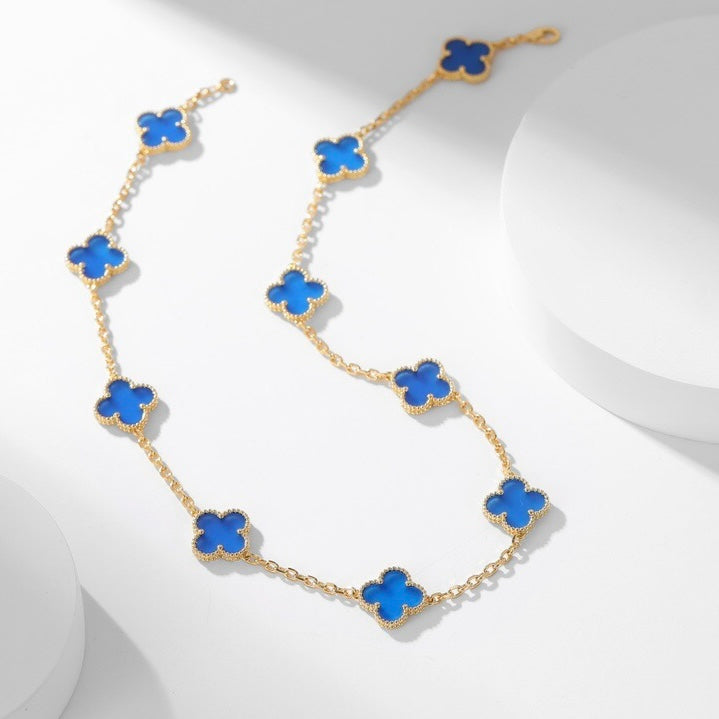 [⭐Aura]CLOVER 10 MOTIFS BLUE AGATE NECKLACE