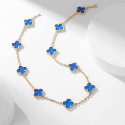 [⭐Aura]CLOVER 10 MOTIFS BLUE AGATE NECKLACE