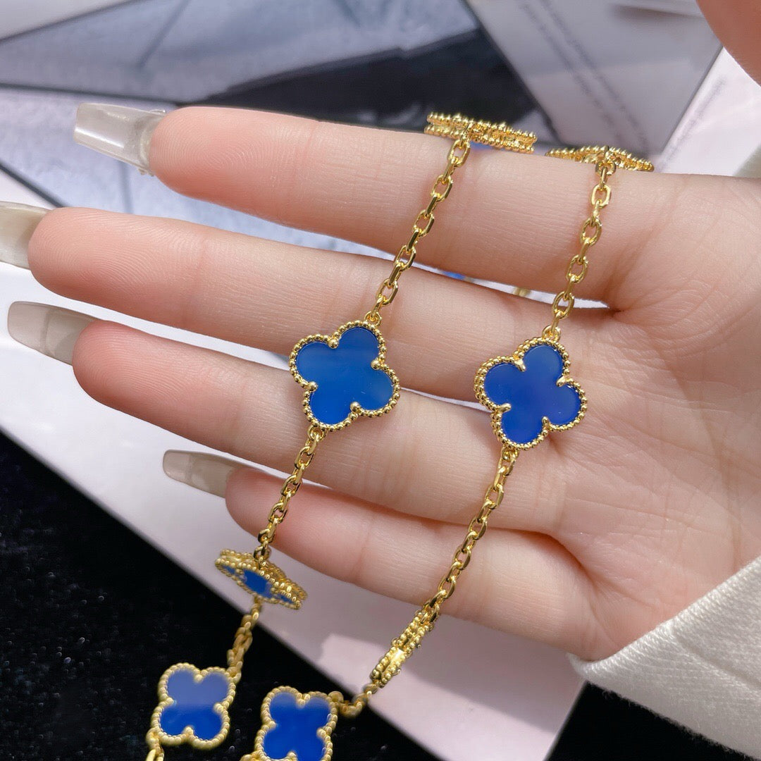 [⭐Aura]CLOVER 10 MOTIFS BLUE AGATE NECKLACE
