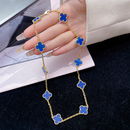 [⭐Aura]CLOVER 10 MOTIFS BLUE AGATE NECKLACE