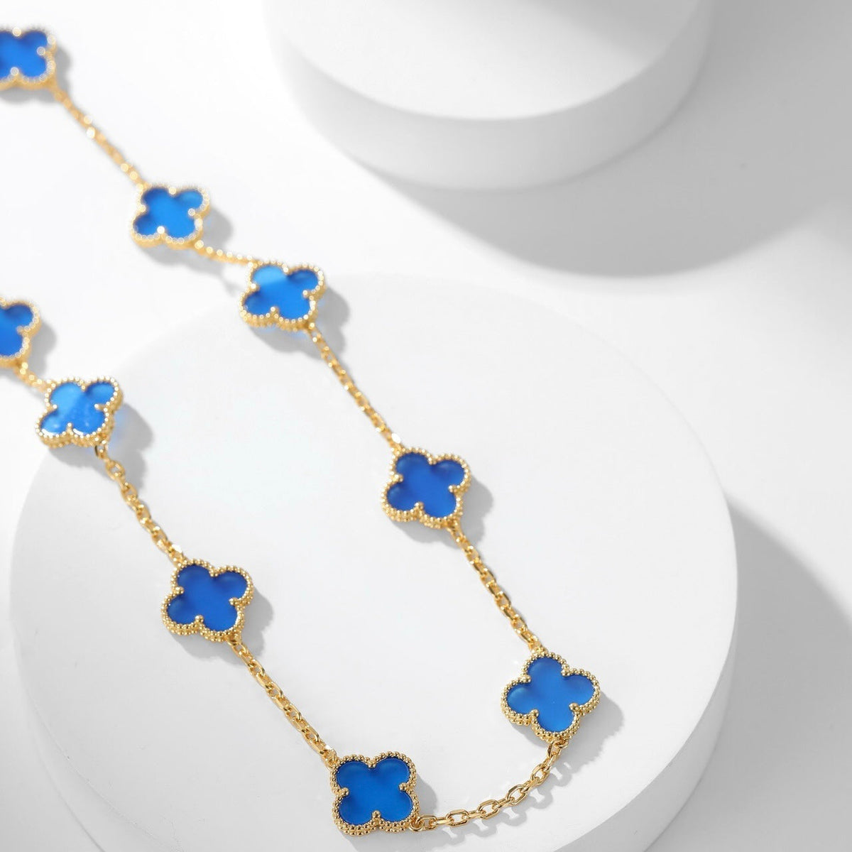 [⭐Aura]CLOVER 10 MOTIFS BLUE AGATE NECKLACE