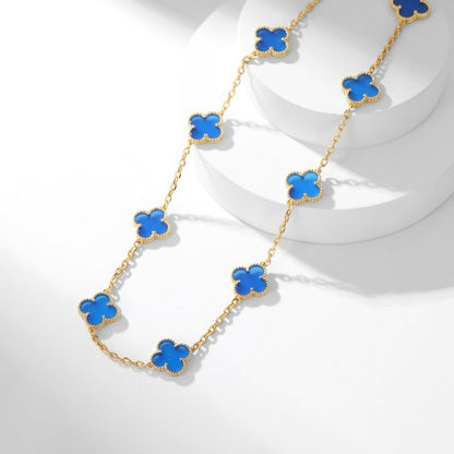 [⭐Aura]CLOVER 10 MOTIFS BLUE AGATE NECKLACE