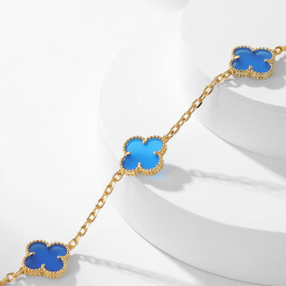 [⭐Aura]CLOVER 10 MOTIFS BLUE AGATE NECKLACE