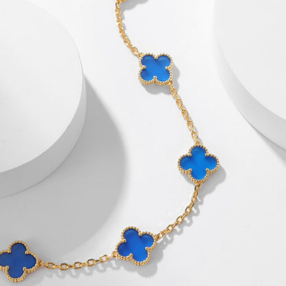 [⭐Aura]CLOVER 10 MOTIFS BLUE AGATE NECKLACE