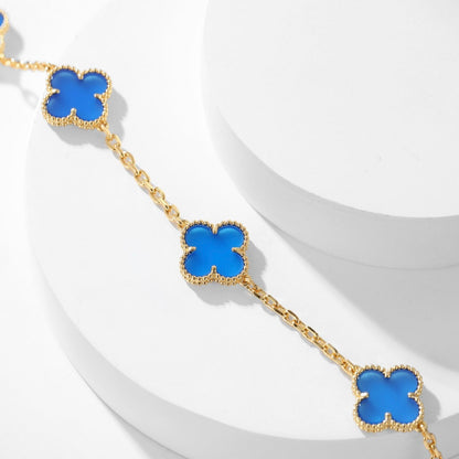 [⭐Aura]CLOVER 10 MOTIFS BLUE AGATE NECKLACE