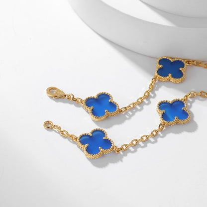 [⭐Aura]CLOVER 10 MOTIFS BLUE AGATE NECKLACE