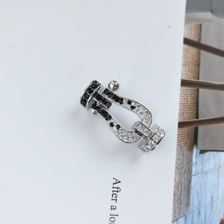 [⭐Aura]FORCE LARGE HORSESHOE BLACK WHITE DIAMOND BRACELET ROSE GOLD