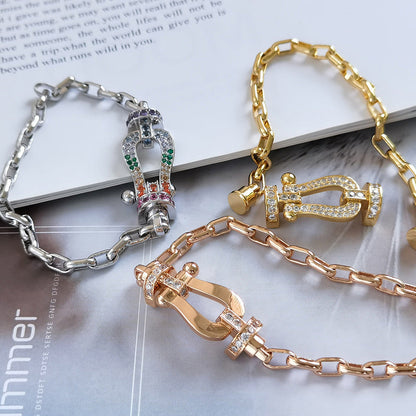 [⭐Aura]FORCE LARGE HORSESHOE CLASP  METAL BRACELET