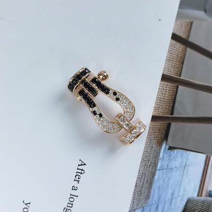 [⭐Aura]FORCE LARGE HORSESHOE BLACK WHITE DIAMOND BRACELET SILVER