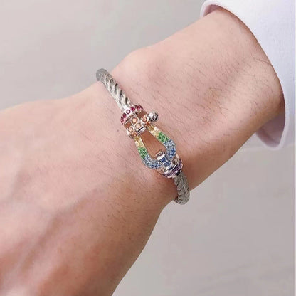 [⭐Aura]FORC LARGE HORSESHOE  COLORED DIAMOND BRACELET SILVER