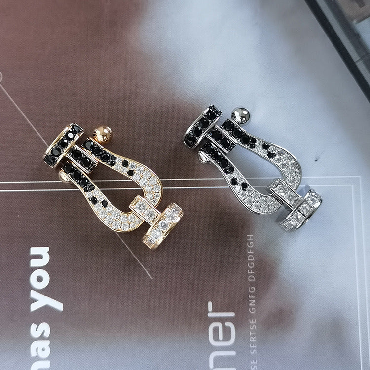 [⭐Aura]FORCE LARGE HORSESHOE BLACK WHITE DIAMOND BRACELET ROSE GOLD