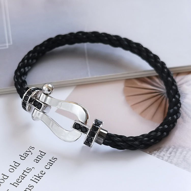 [⭐Aura]FORCE LARGE HORSESHOE BLACK DIAMOND BRACELET SILVER