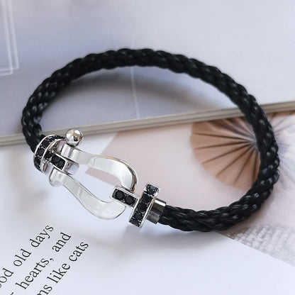 [⭐Aura]FORCE LARGE HORSESHOE BLACK DIAMOND BRACELET SILVER