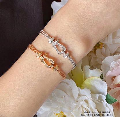 [⭐Aura]FORCE SMALL HORSESHOE  DIAMOND CHAIN ROPE BRACELET